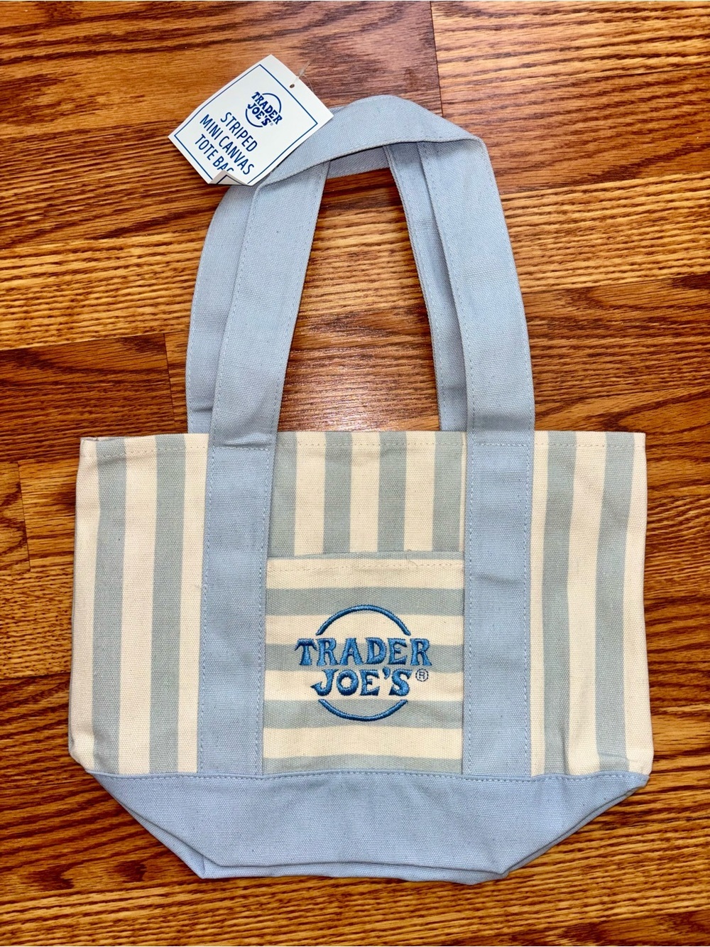 Trader Joe's Striped Canvas Tote - Light Blue & Cream